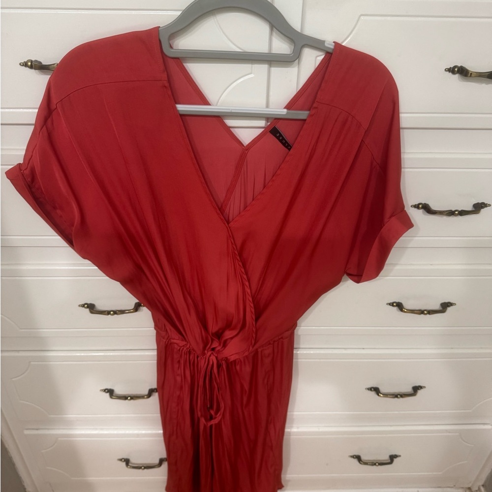 Elegant coral silk V-Neck Dress
